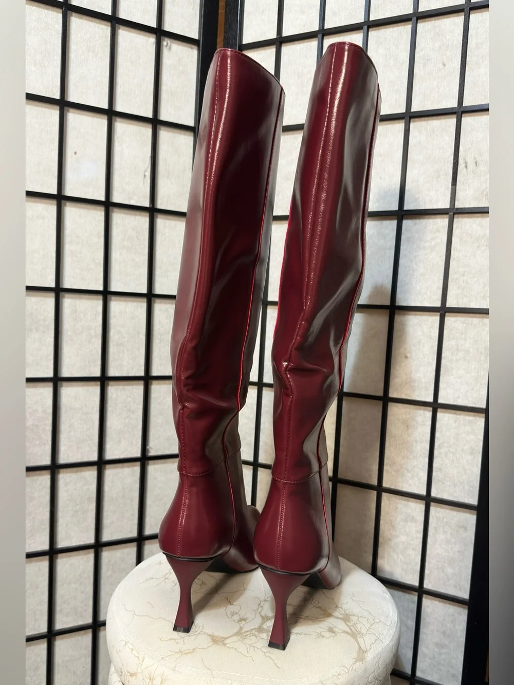OASIS SOCIETY Knee High Vegan Leather Maroon Wine Lexington Boots